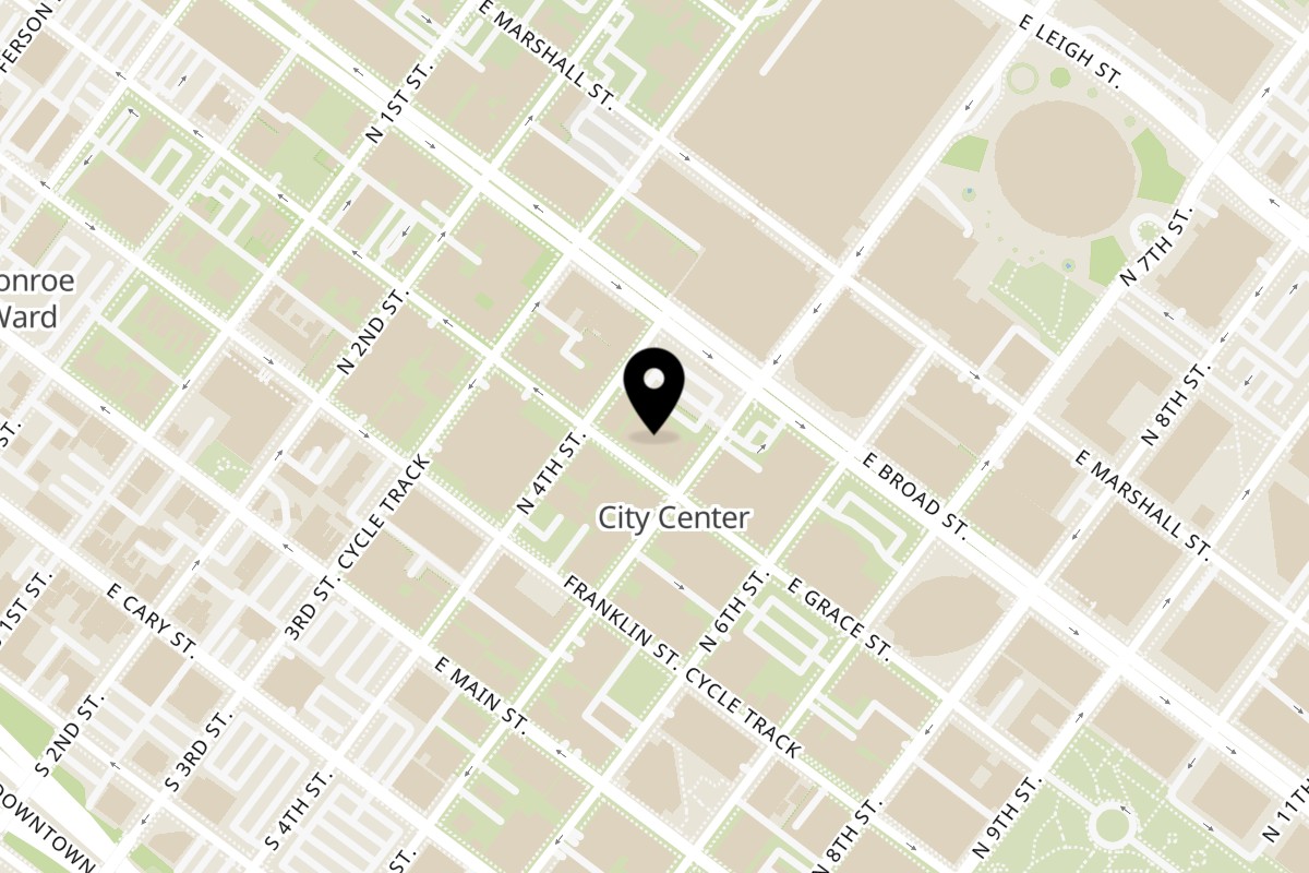 Map showing the location of Big Bamboo Asian Kitchen & Tequila Bar on 412 E Grace St in Richmond